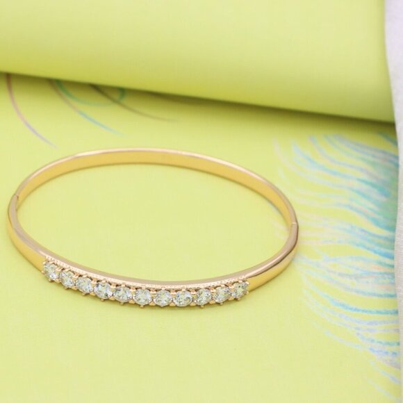 Elegant Rose Gold Bangle with Sparkling Round Stone Row Accent, XPBL0481 - Picture 4 of 11